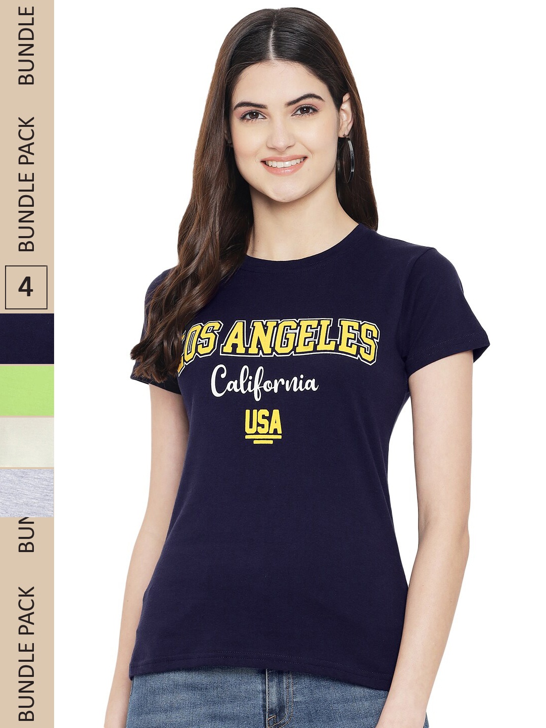 

Fabflee Pack Of 4 Printed Cotton T-shirts, Navy blue