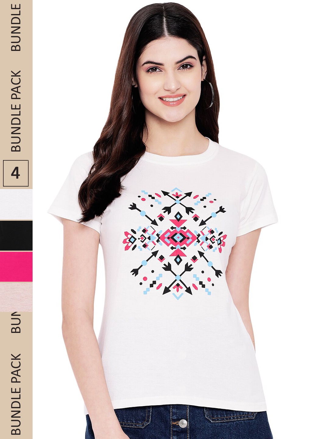 

Fabflee Pack of 4 Graphic Printed Round Neck Cotton T-shirt, White