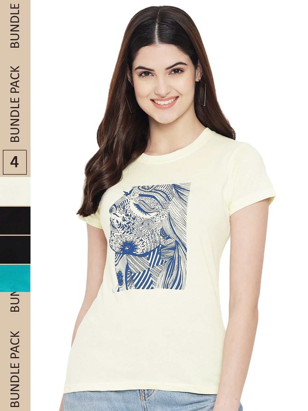 

Fabflee Pack Of 4 Typography Printed Cotton T-shirts, Off white