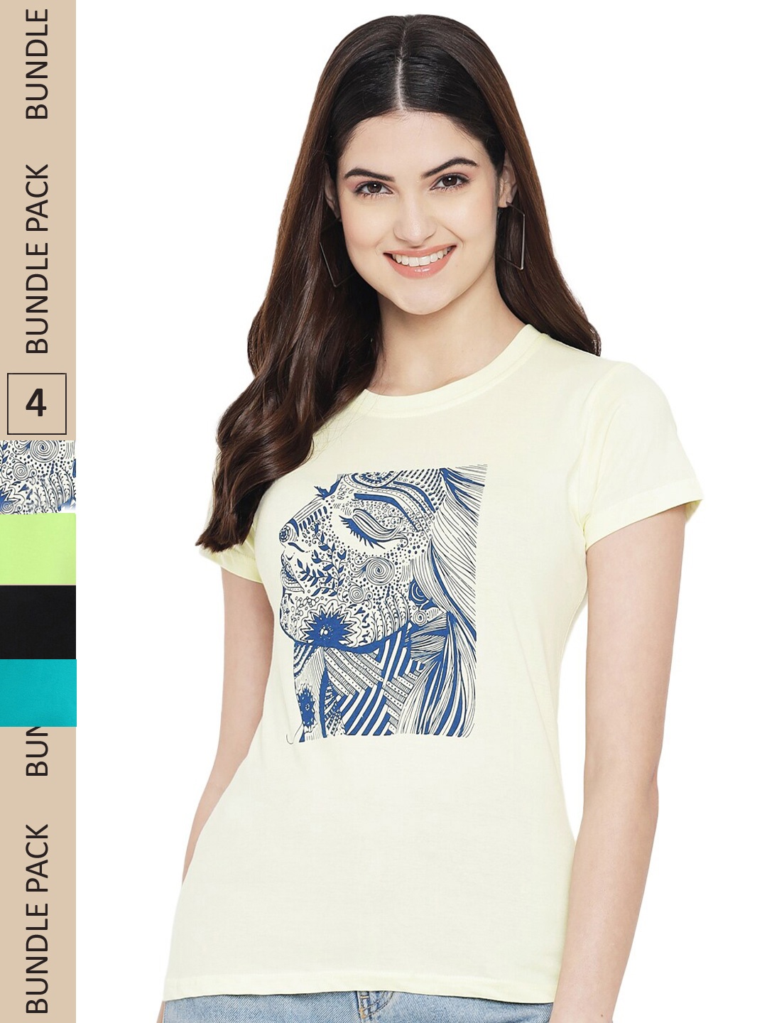 

Fabflee Pack Of 4 Typography Printed Cotton T-Shirt, Beige