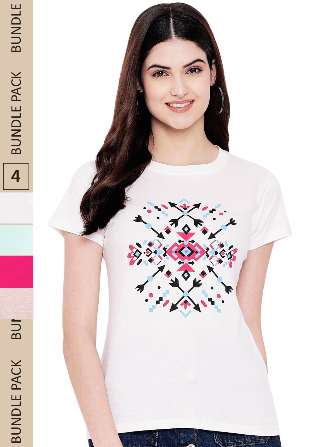 

Fabflee Pack Of 4 Printed Cotton T-shirts, White