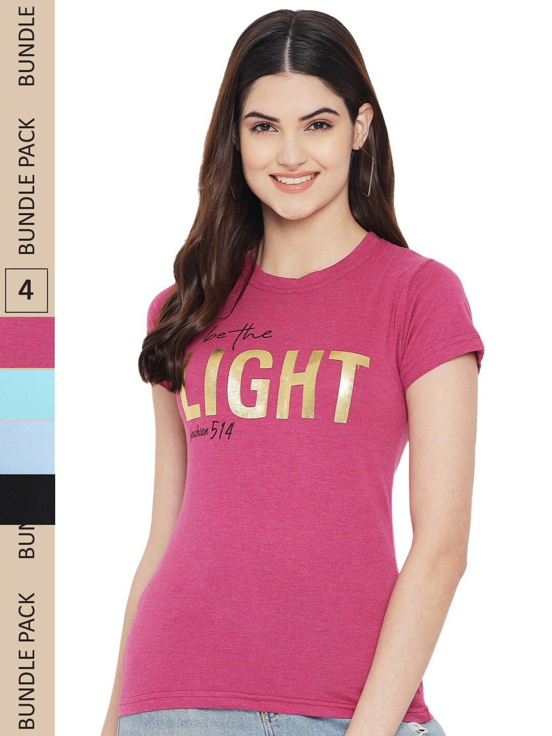 

Fabflee Pack Of 4 Printed Cotton T-shirts, Pink
