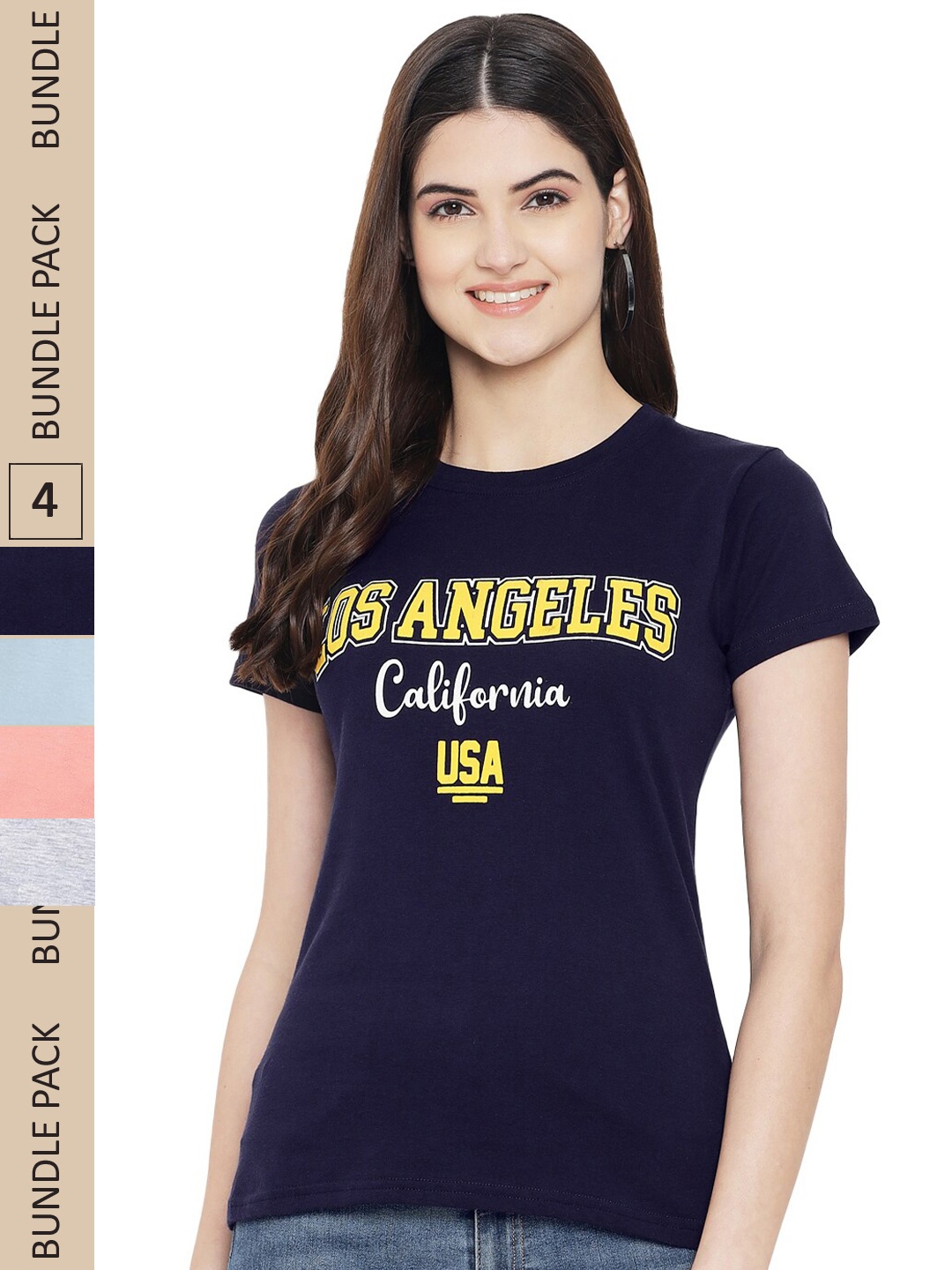 

Fabflee Pack Of 4 Printed Cotton T-Shirts, Navy blue