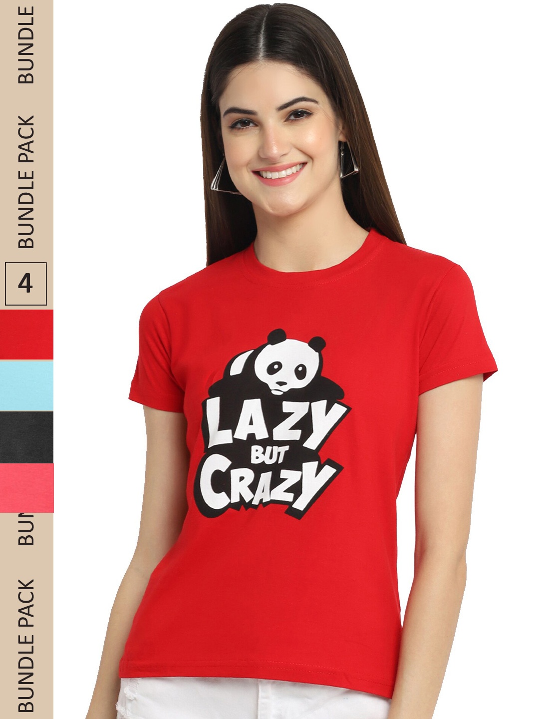 

Fabflee Pack Of 4 Typography Printed Cotton T-Shirt, Red