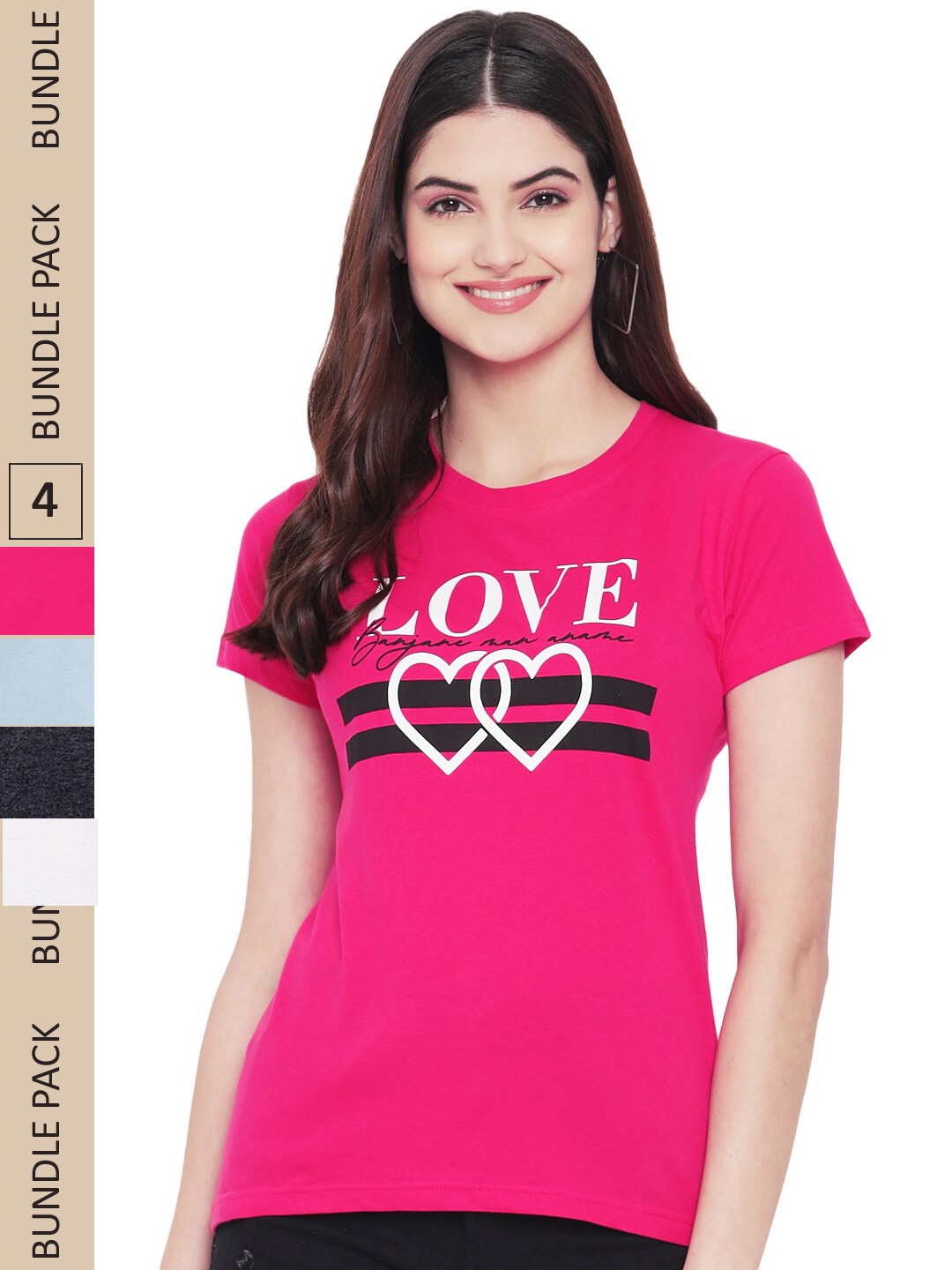 

Fabflee Pack Of 4 Printed Cotton T-Shirts, Pink