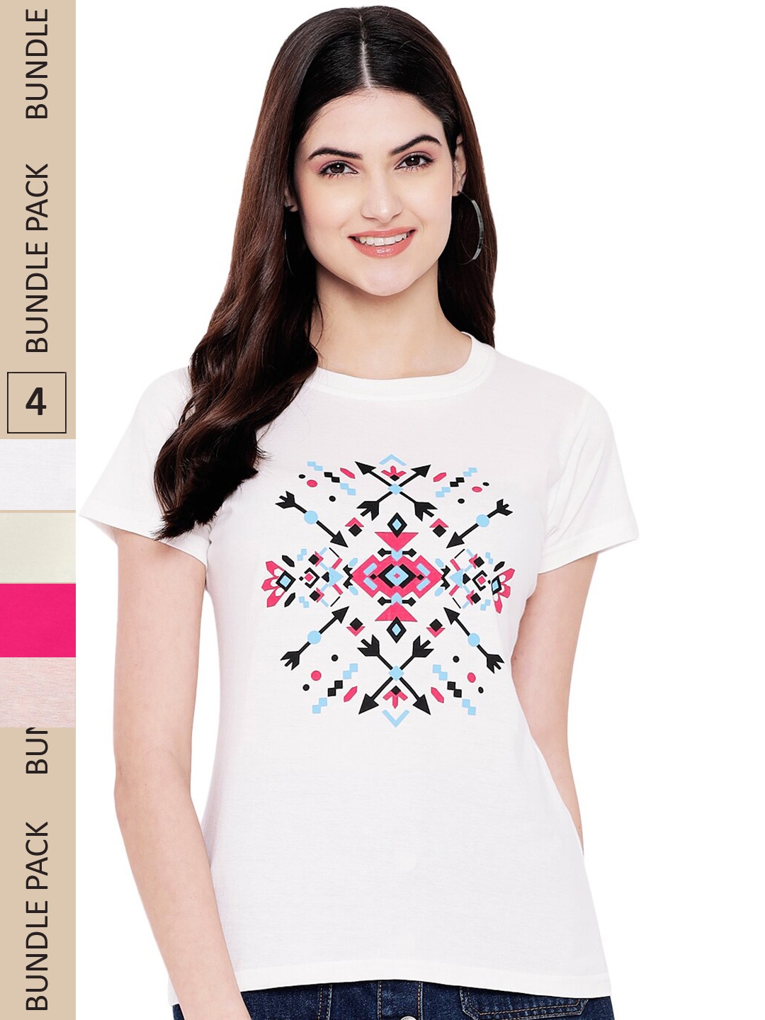 

Fabflee Pack Of 4 Typography Printed Cotton T-Shirt, White