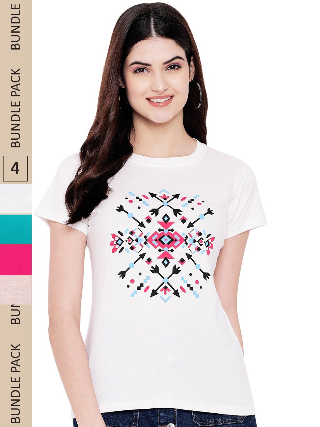 

Fabflee Pack Of 4 Graphic Printed Cotton T-shirt, White