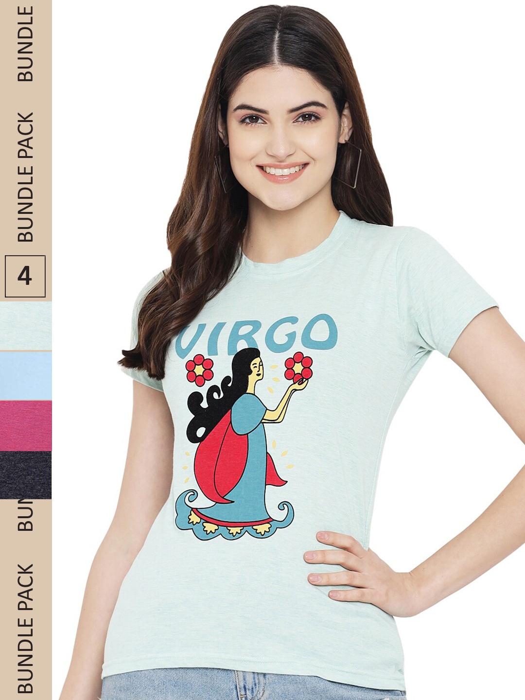 

Fabflee Pack of 4 Graphic Printed Cotton T-shirt, Blue