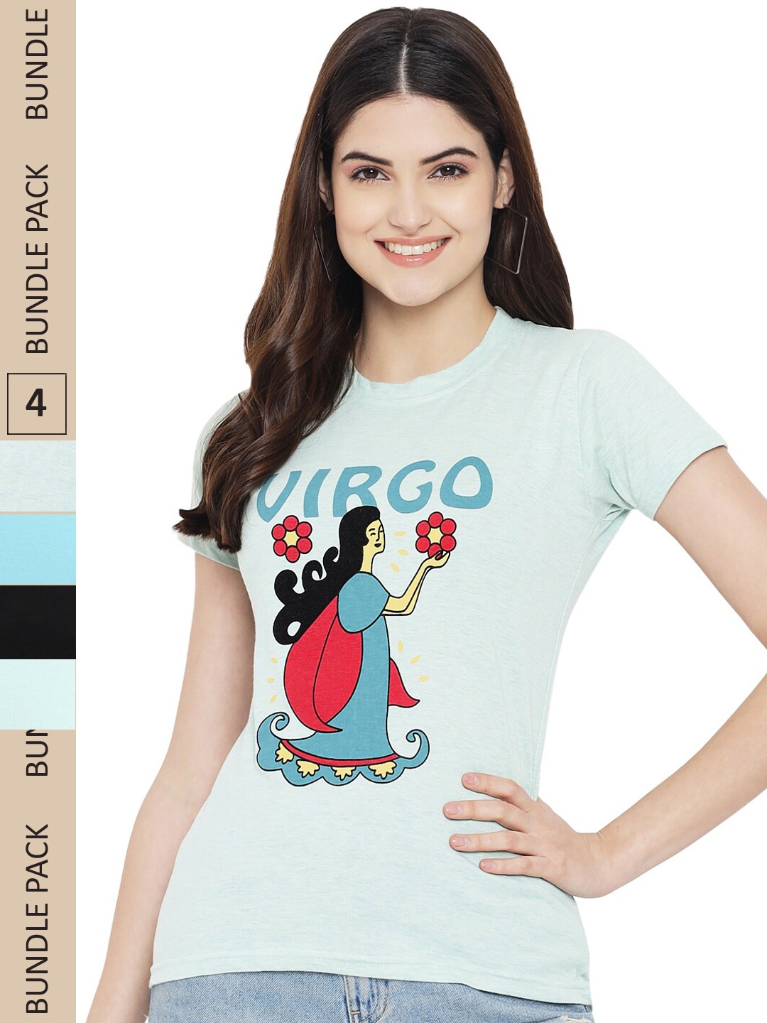 

Fabflee Pack Of 4 Typography Printed Cotton T-shirt, Sea green