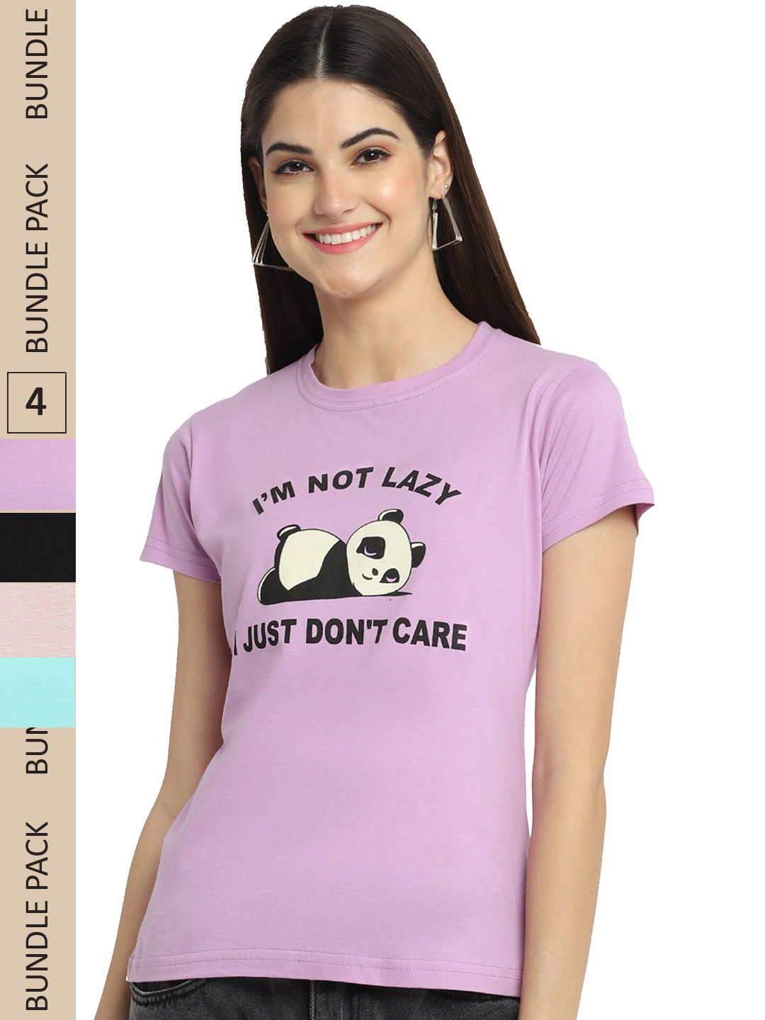 

Fabflee Pack Of 4 Printed Cotton T-shirts, Lavender