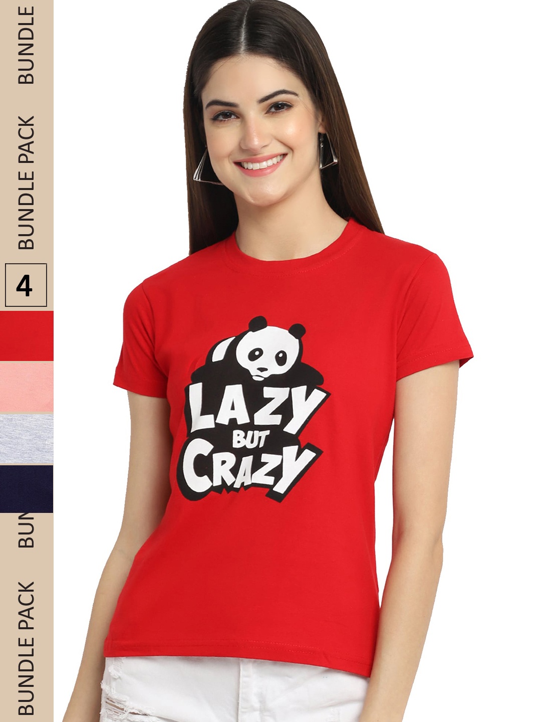 

Fabflee Pack Of 4 Printed Cotton T-shirts, Red