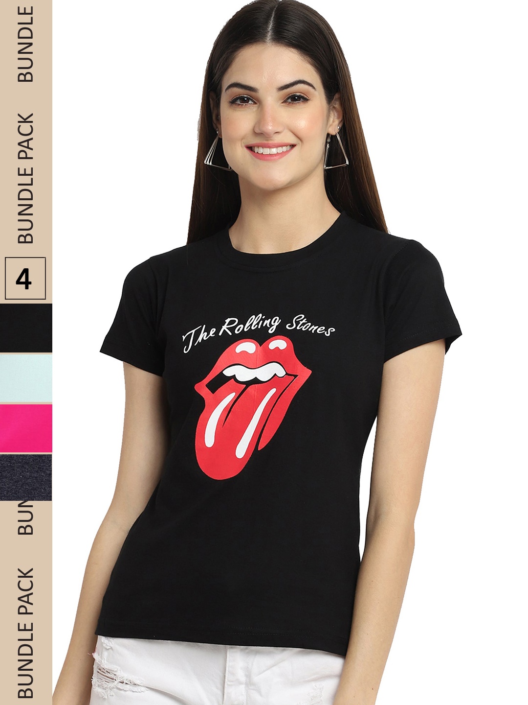 

Fabflee Pack of 4 Printed Cotton T-shirts, Black