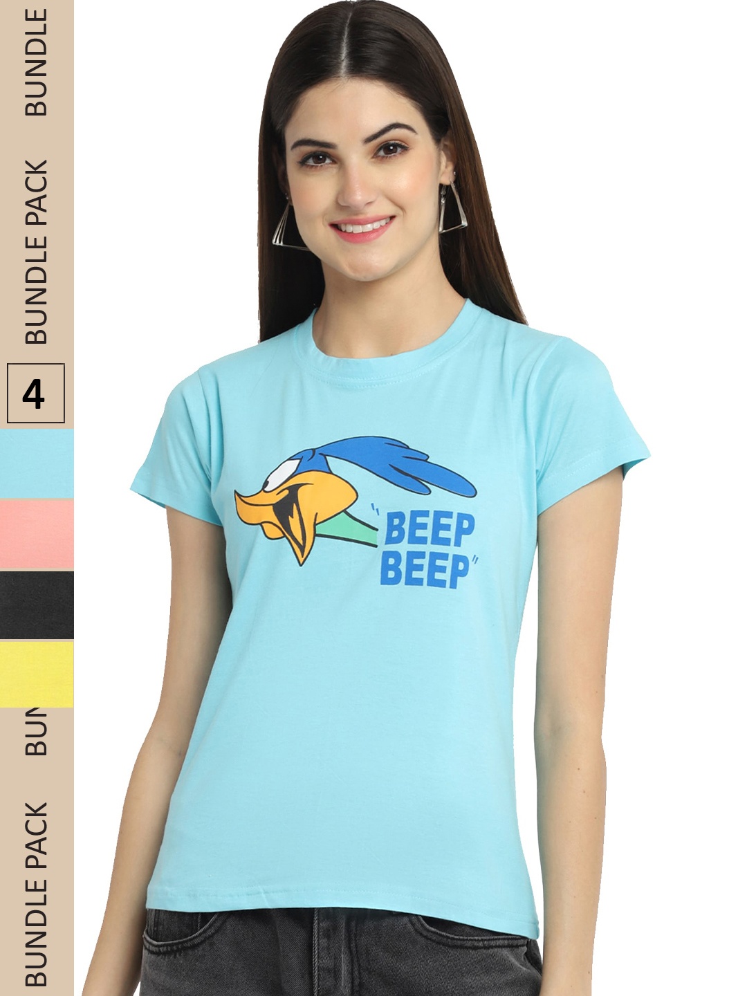 

Fabflee Pack Of 4 Printed Cotton T-shirts, Blue