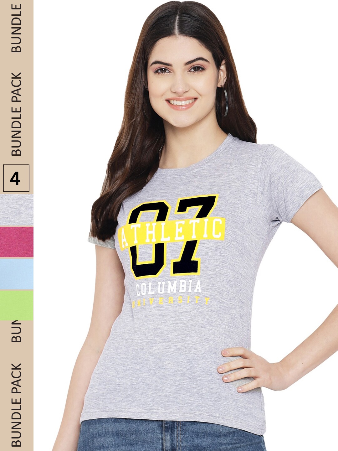 

Fabflee Pack Of 4 Typography Printed Cotton T-shirt, Grey