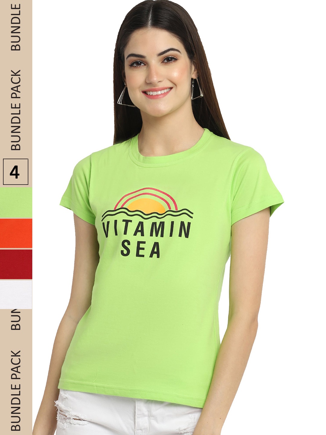 

Fabflee Pack Of 4 Typography Printed Cotton T-shirt, Green