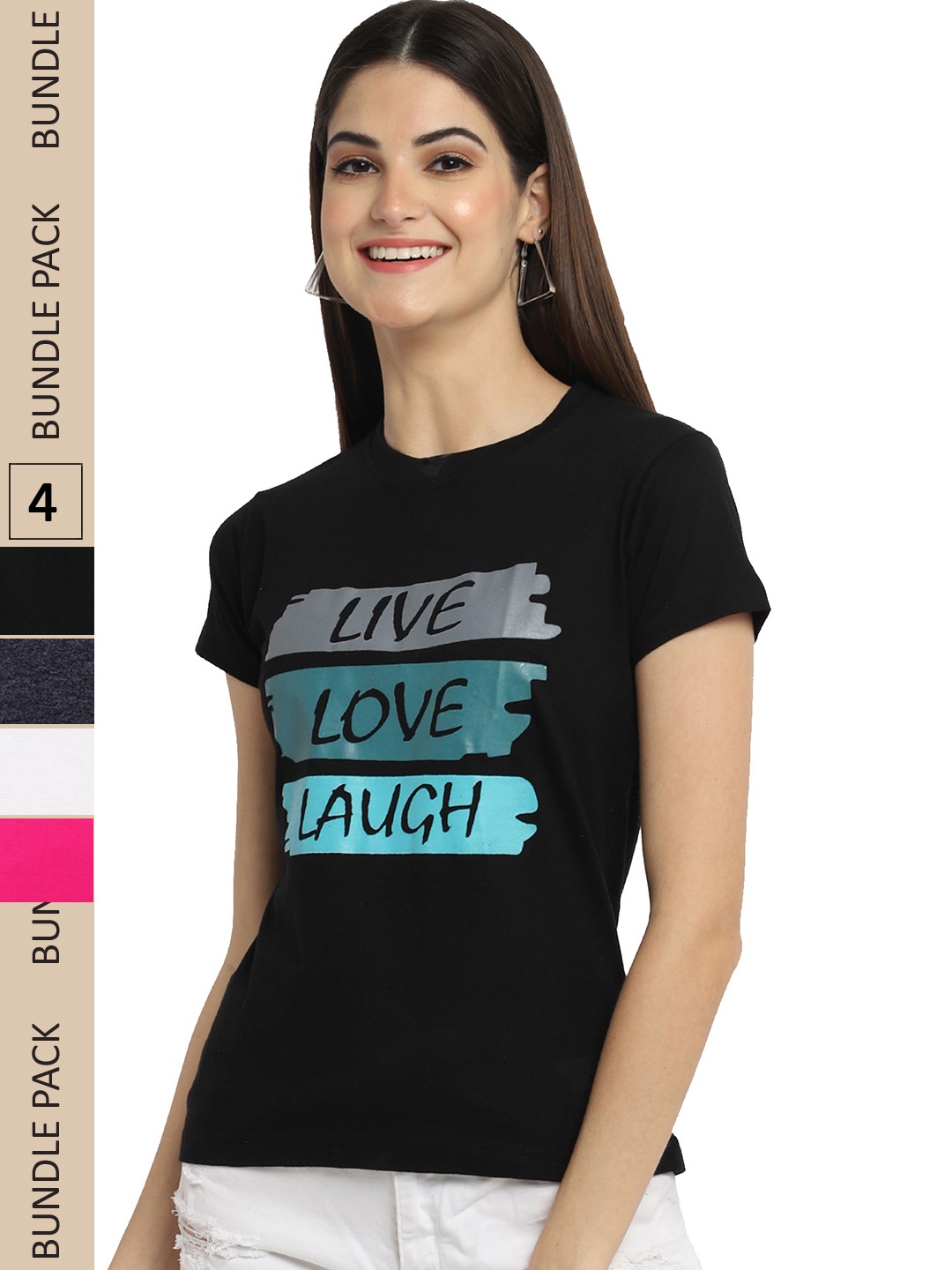 

Fabflee Pack of 4 Graphic Printed Round Neck Cotton T-shirt, Black