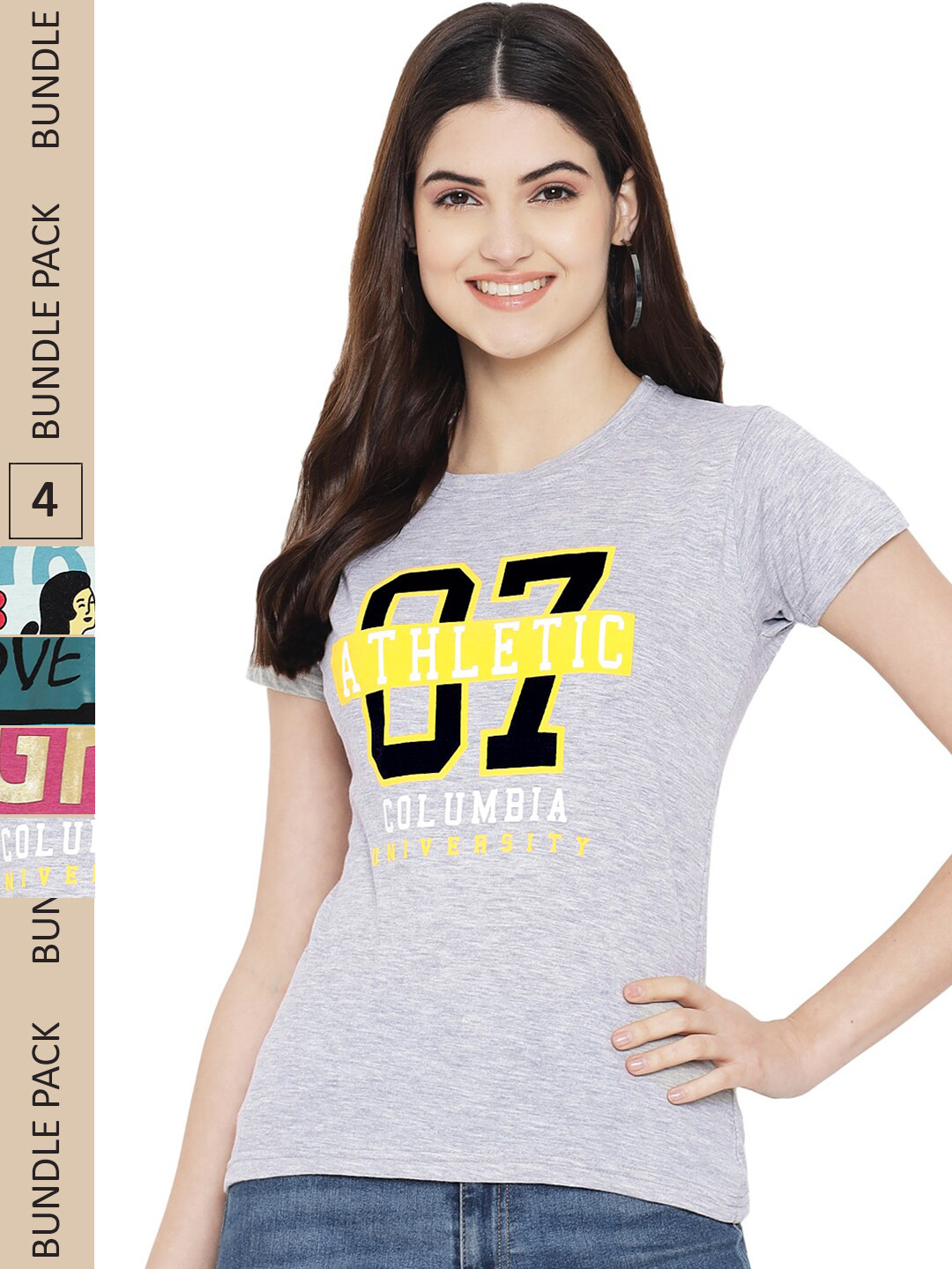 

Fabflee Pack Of 4 Typography Printed Cotton T-Shirt, Grey