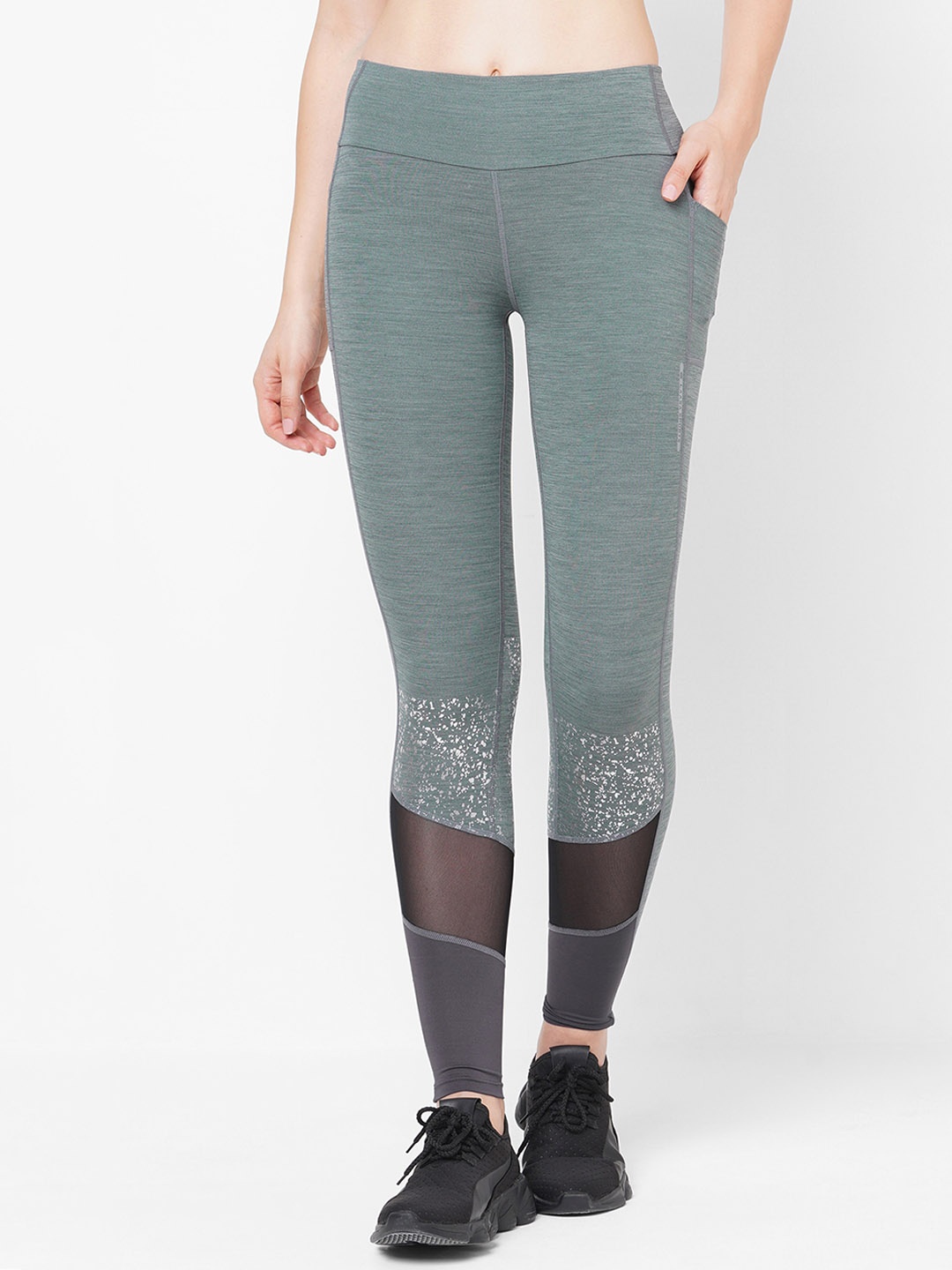 

LAASA SPORTS Women Self-Design Dry-Fit Sports Tights, Grey melange