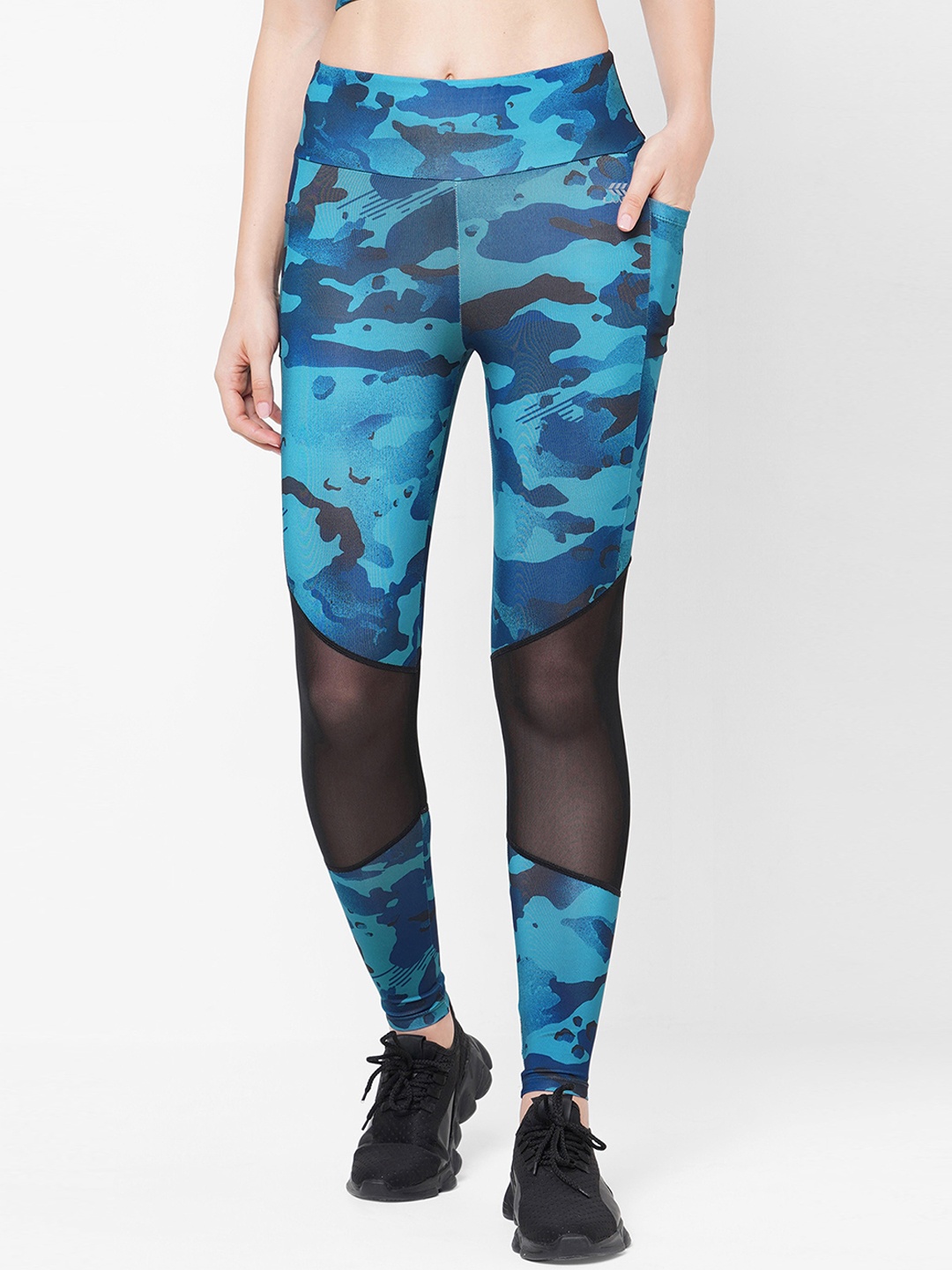 

LAASA SPORTS Women Dry-Fit Printed High-Rise Sports Tights, Blue