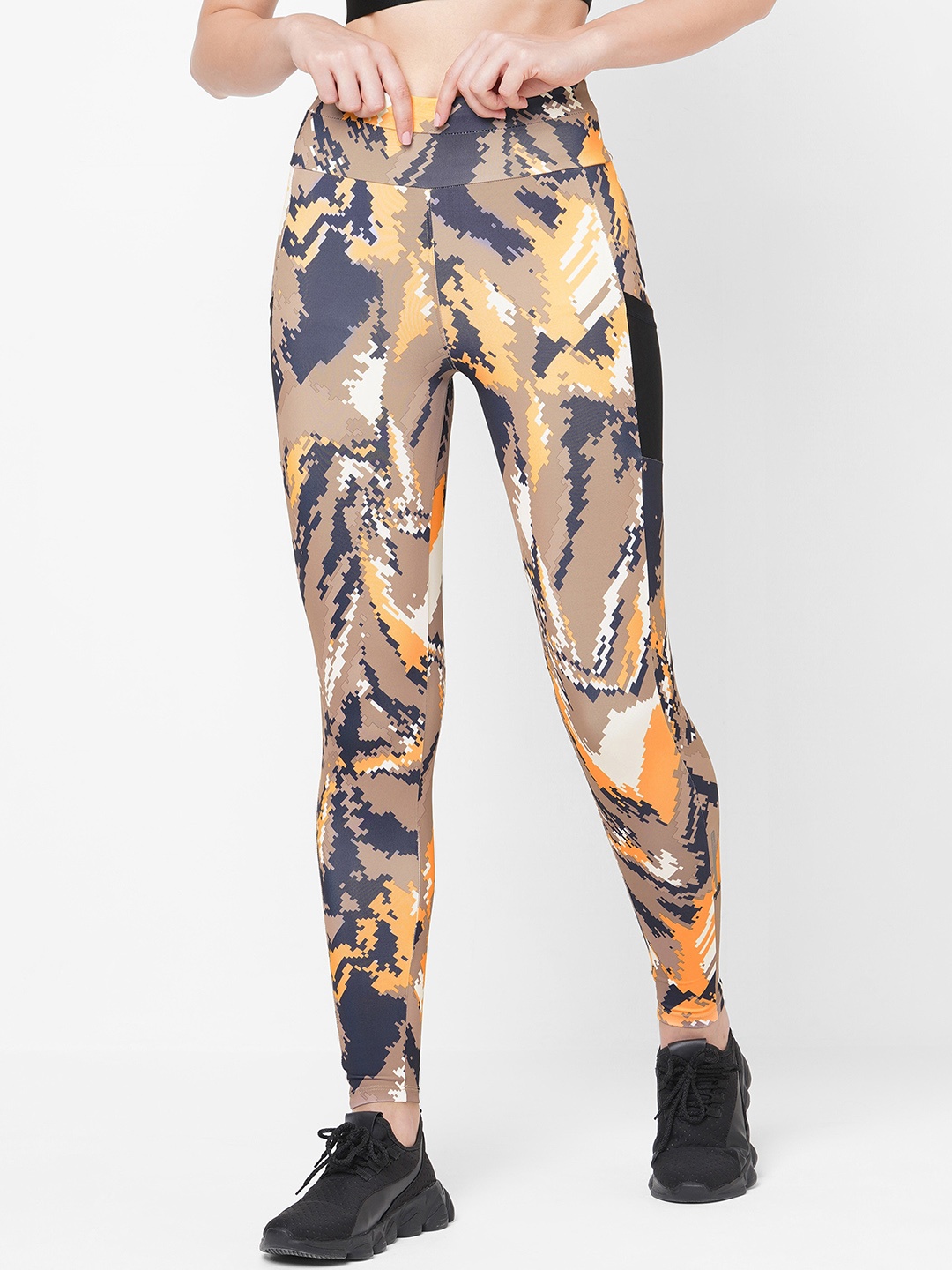 

LAASA SPORTS Women Dry-Fit Printed Sports Tights, Orange