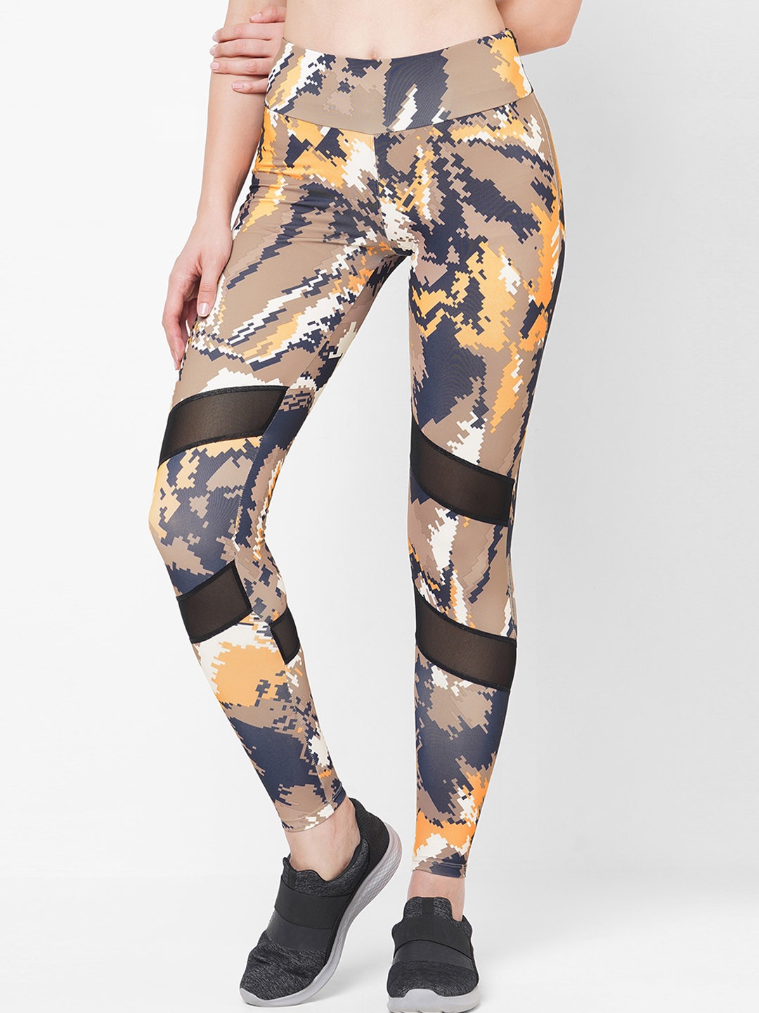 

LAASA SPORTS Women Dry-Fit Printed Sports Tights, Orange