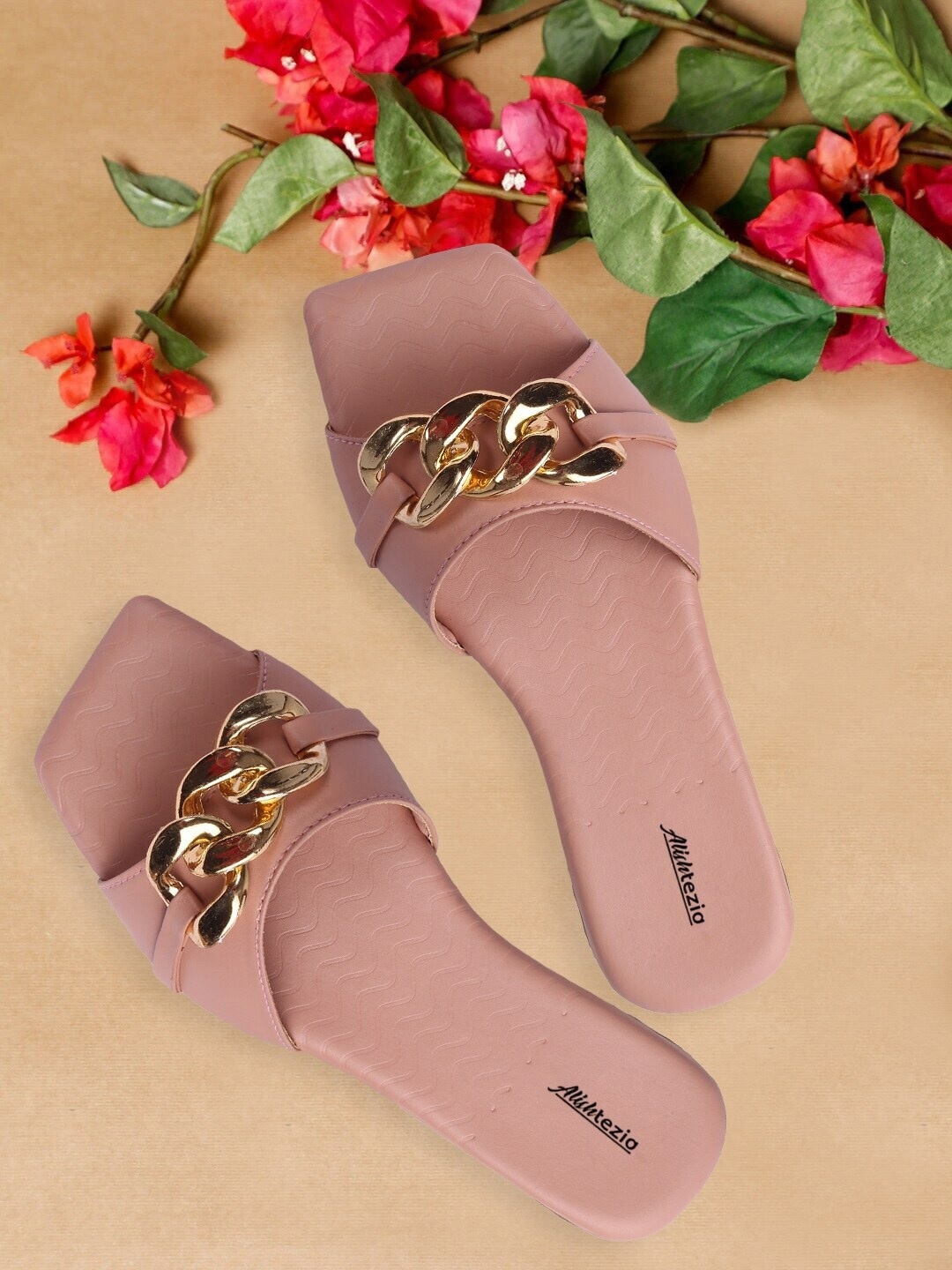 

Alishtezia Embellished Open Toe Flats, Peach