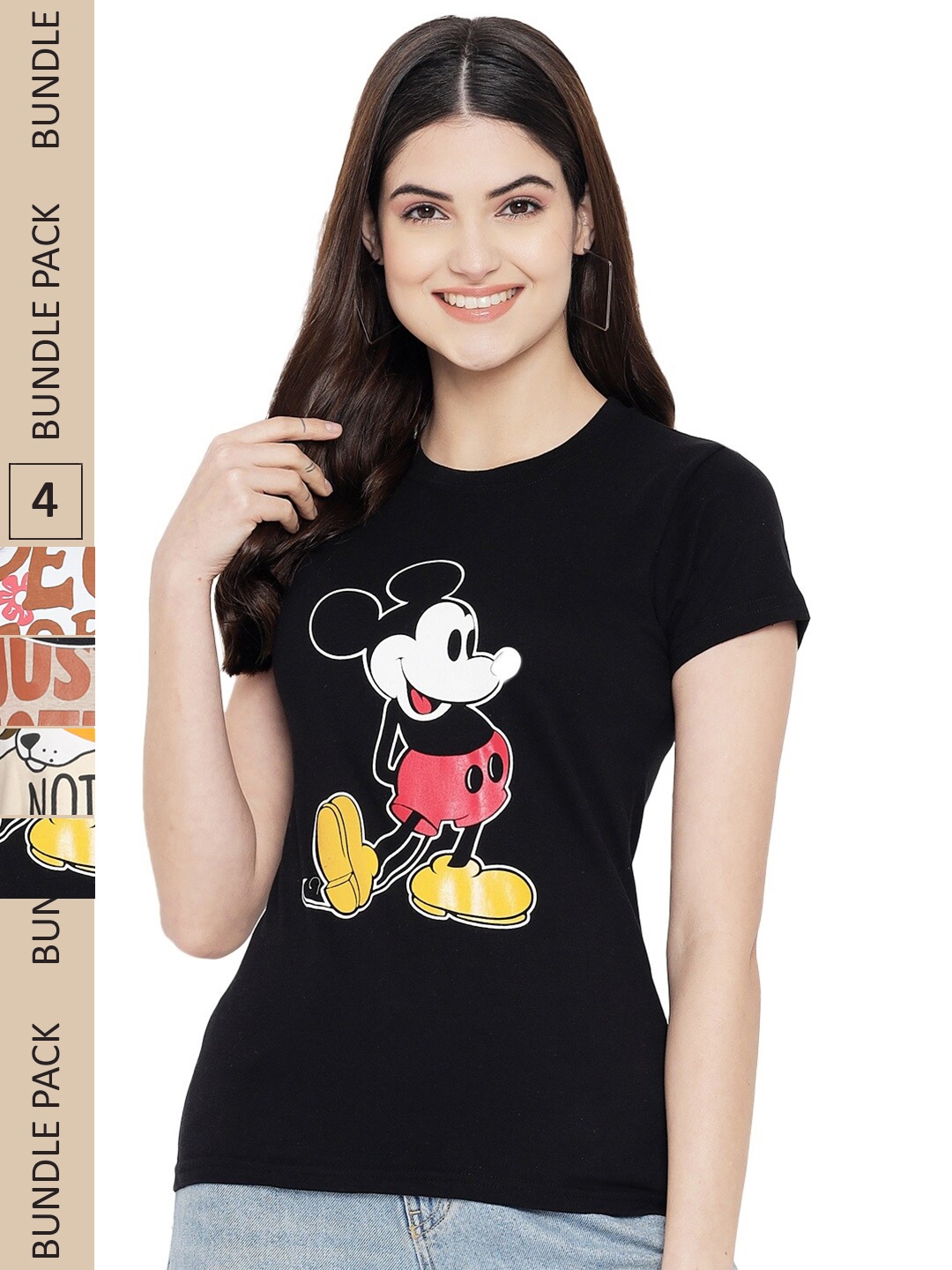 

Fabflee Pack Of 4 Graphic Printed Cotton T-shirts, Black