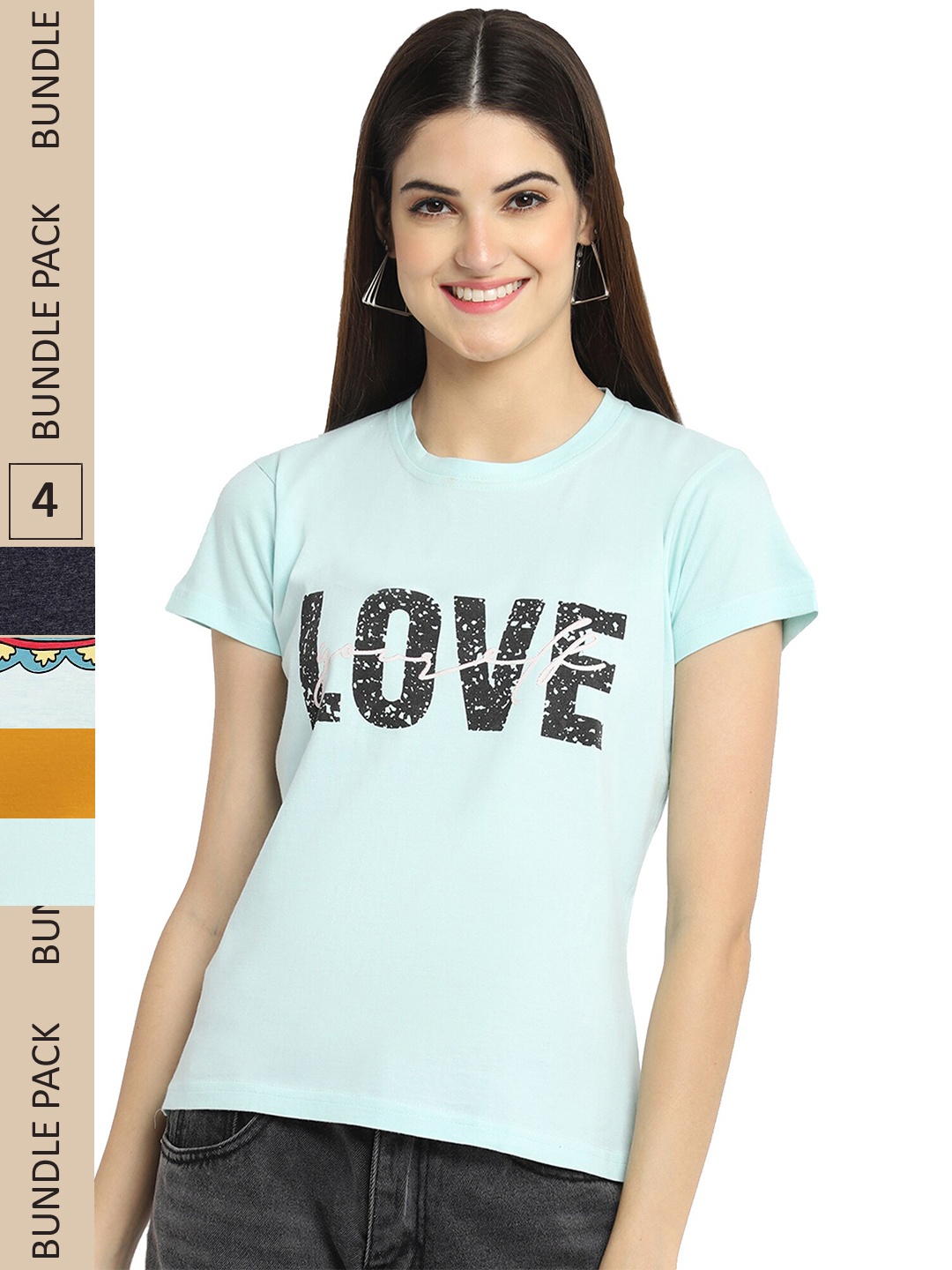 

Fabflee Pack of 4 Graphic Printed Round Neck Cotton T-shirt, Charcoal