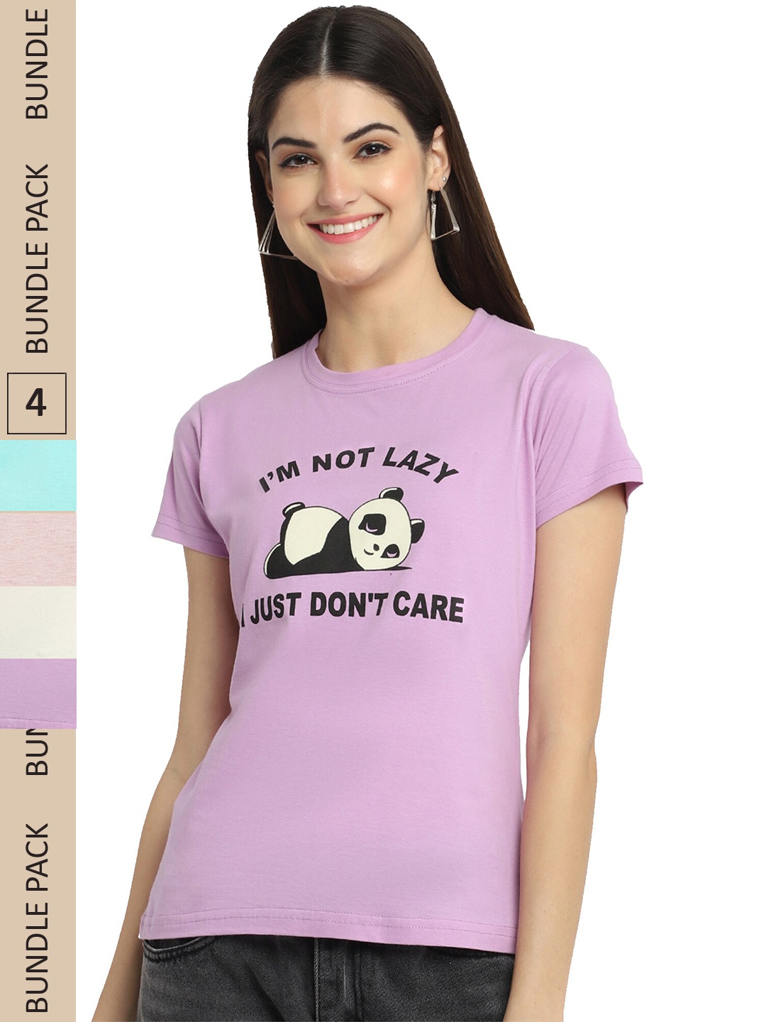 

Fabflee Pack Of 4 Graphic Printed Cotton T-shirts, Lavender