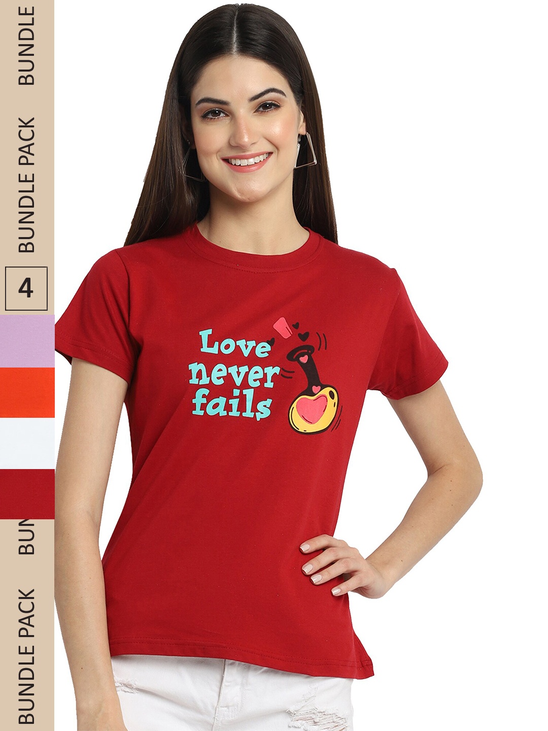 

Fabflee Pack of 4 Typography Printed Cotton T-shirt, Maroon