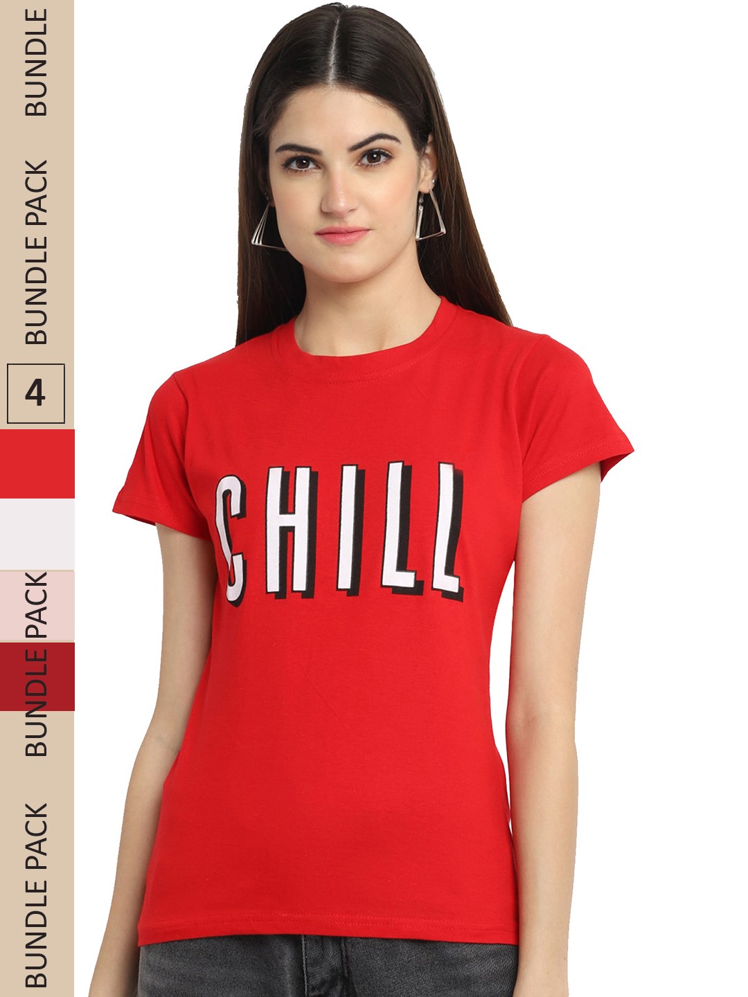 

Fabflee Pack Of 4 Graphic Printed Cotton T-shirts, Red