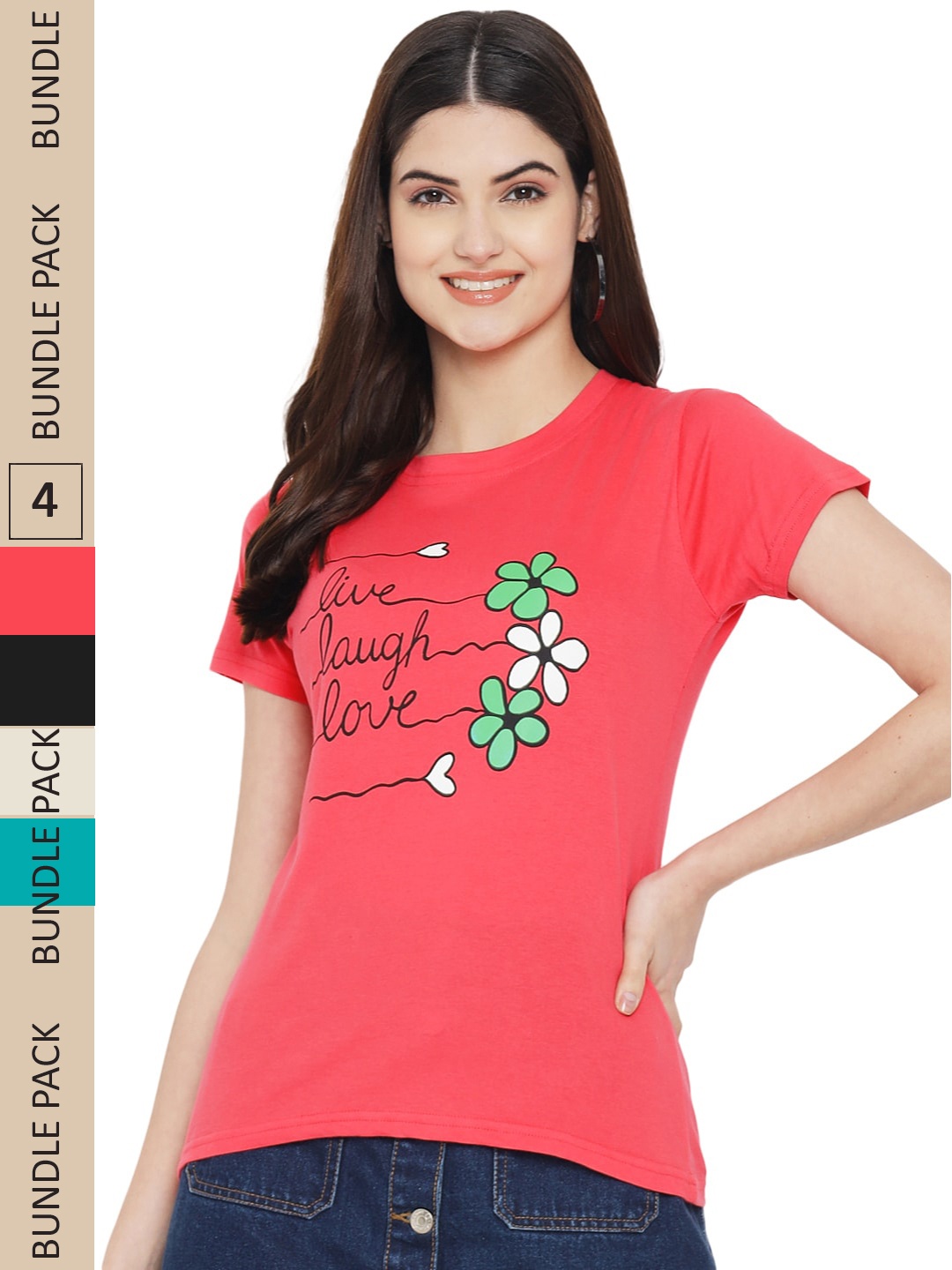 

Fabflee Pack of 4 Typography Printed Cotton T-shirt, Teal