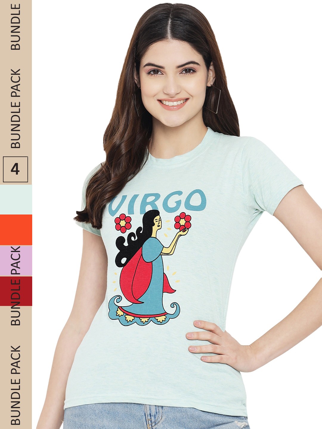 

Fabflee Pack Of 4 Typography Printed Cotton T-shirt, Sea green