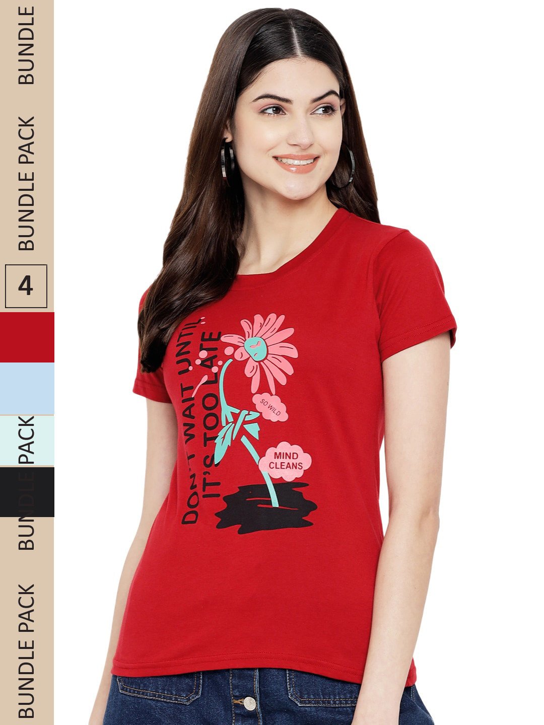 

Fabflee Pack of 4 Graphic Printed Round Neck Cotton T-shirt, Multi