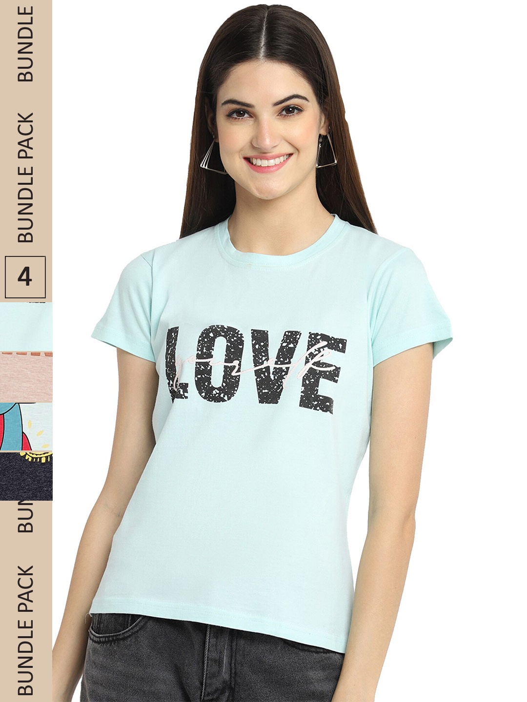 

Fabflee Pack of 4 Printed Cotton T-shirts, Blue