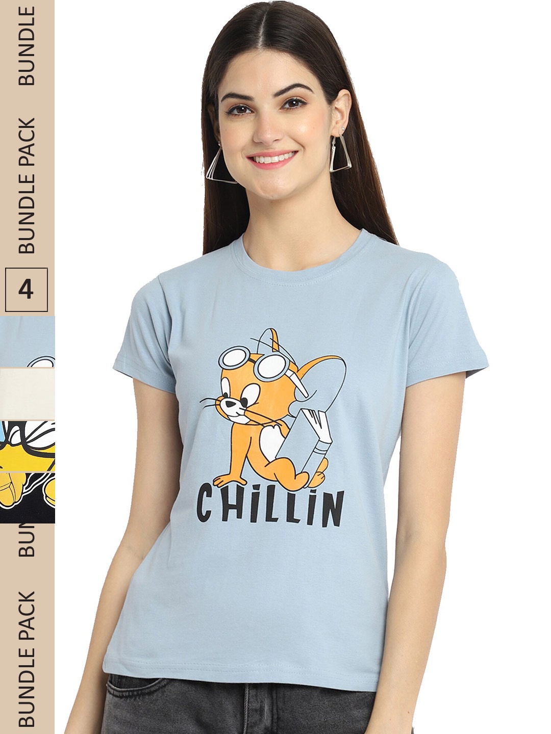 

Fabflee Pack Of 4 Printed Cotton T-shirts, Grey