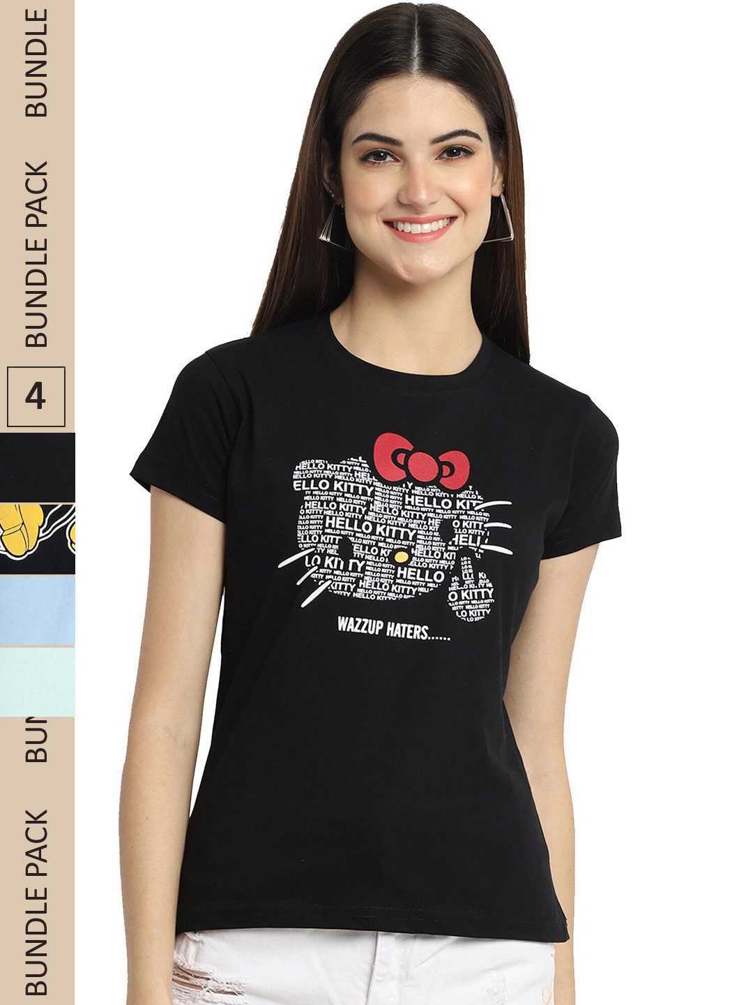

Fabflee Pack Of 4 Printed Cotton T-shirts, Black