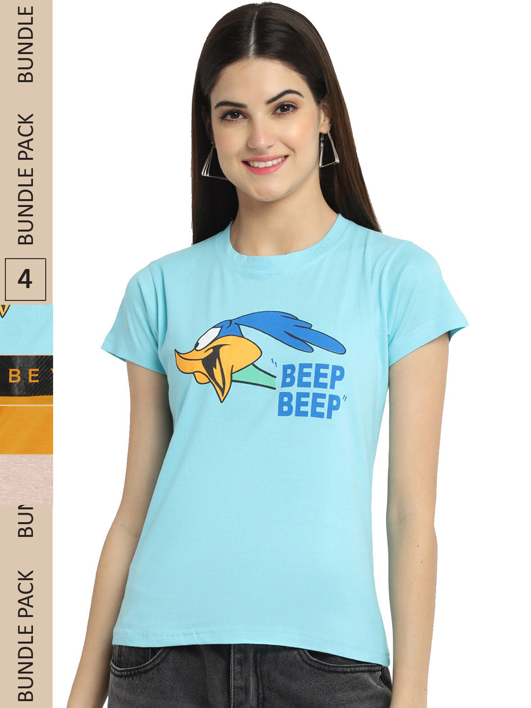 

Fabflee Pack Of 4 Graphic Printed Cotton T-shirt, Blue