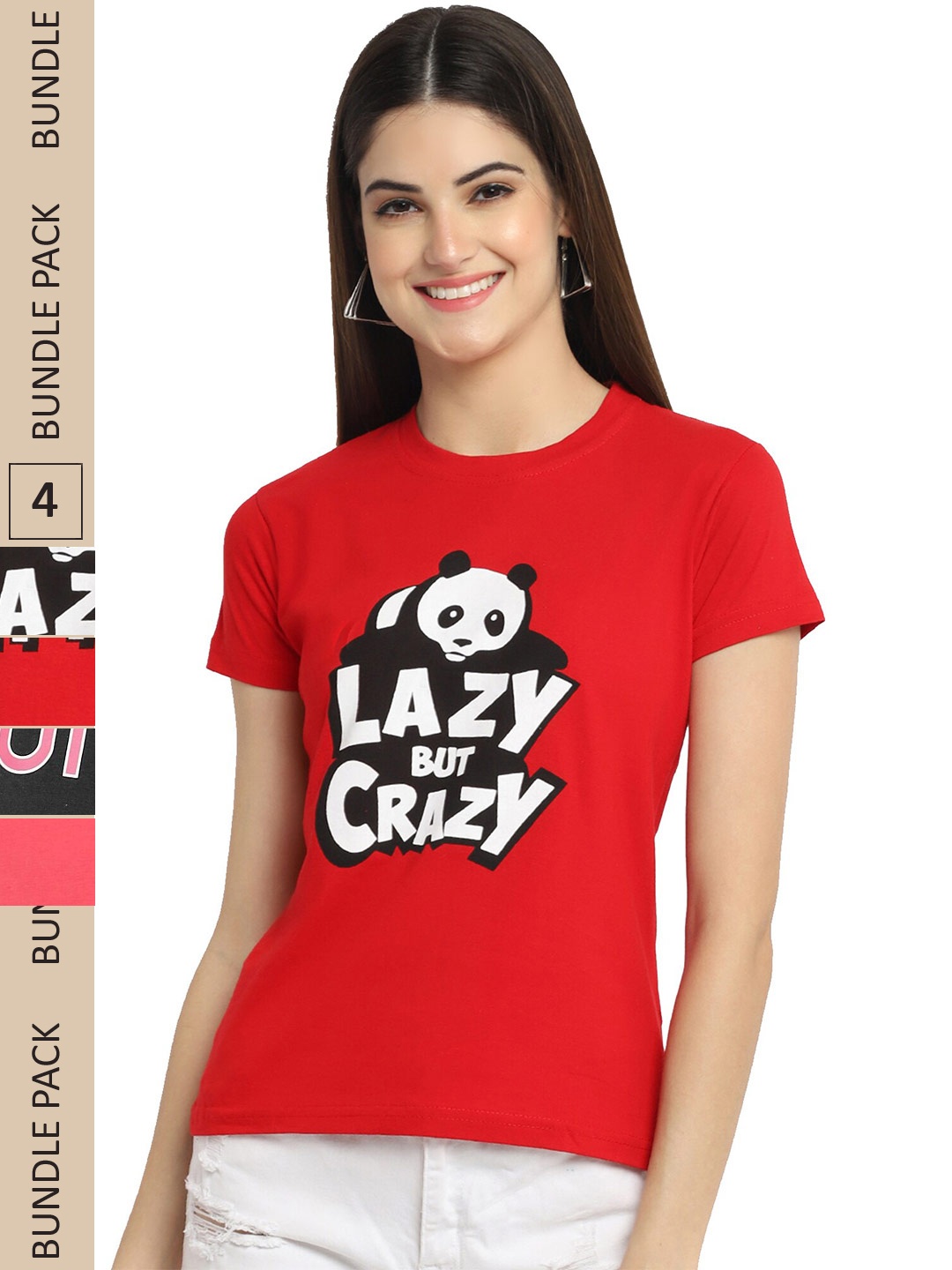 

Fabflee Pack Of 4 Typography Printed Cotton T-shirt, Red