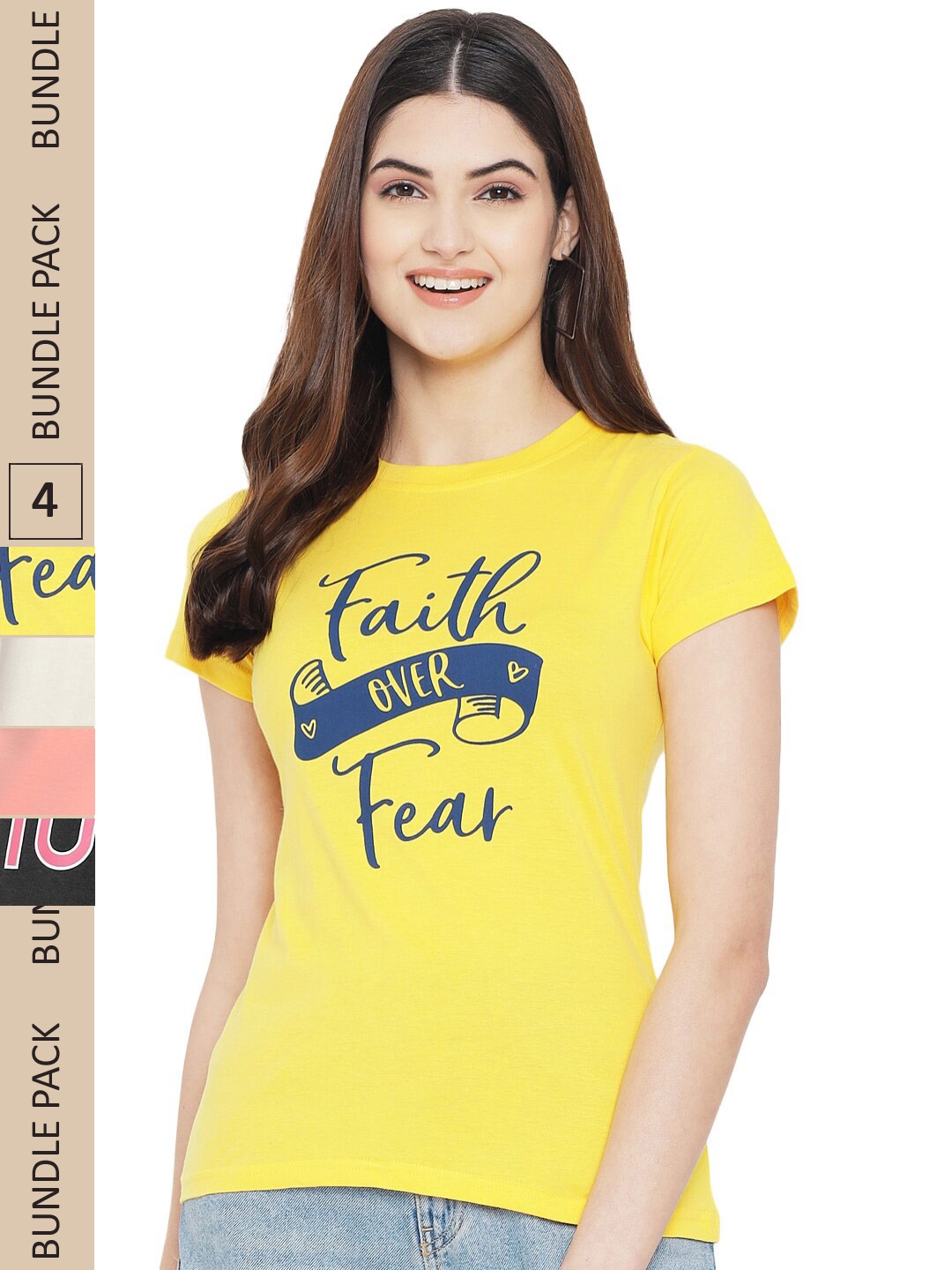 

Fabflee Pack Of 4 Printed Cotton T-shirts, Yellow