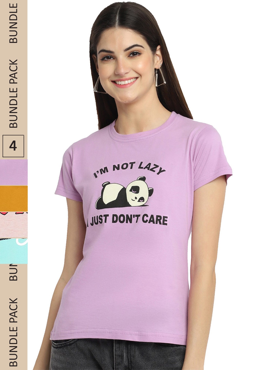 

Fabflee Pack Of 4 Graphic Printed Cotton T-shirts, Lavender