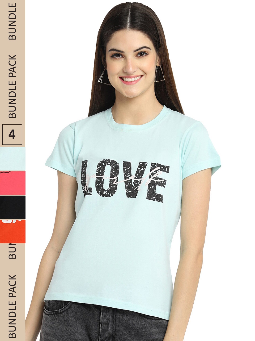

Fabflee Pack Of 4 Printed Cotton T-shirts, Blue