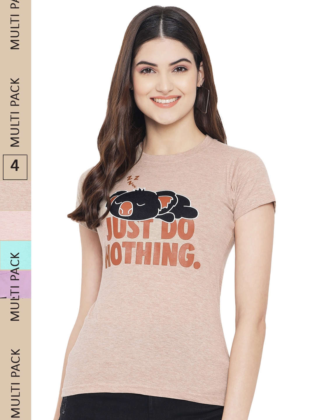 

Fabflee Pack Of 4 Graphic Printed Cotton T-shirts, Brown