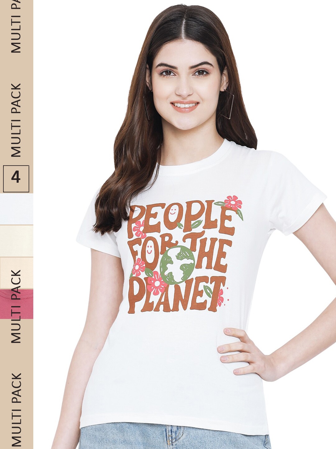 

Fabflee Pack Of 4 Printed Cotton T-shirts, White
