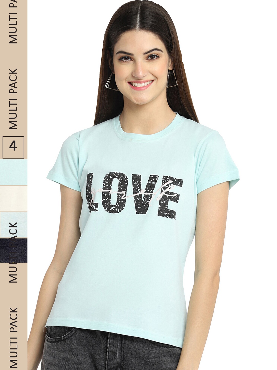 

Fabflee Pack of 4 Printed Cotton T-shirts, Blue