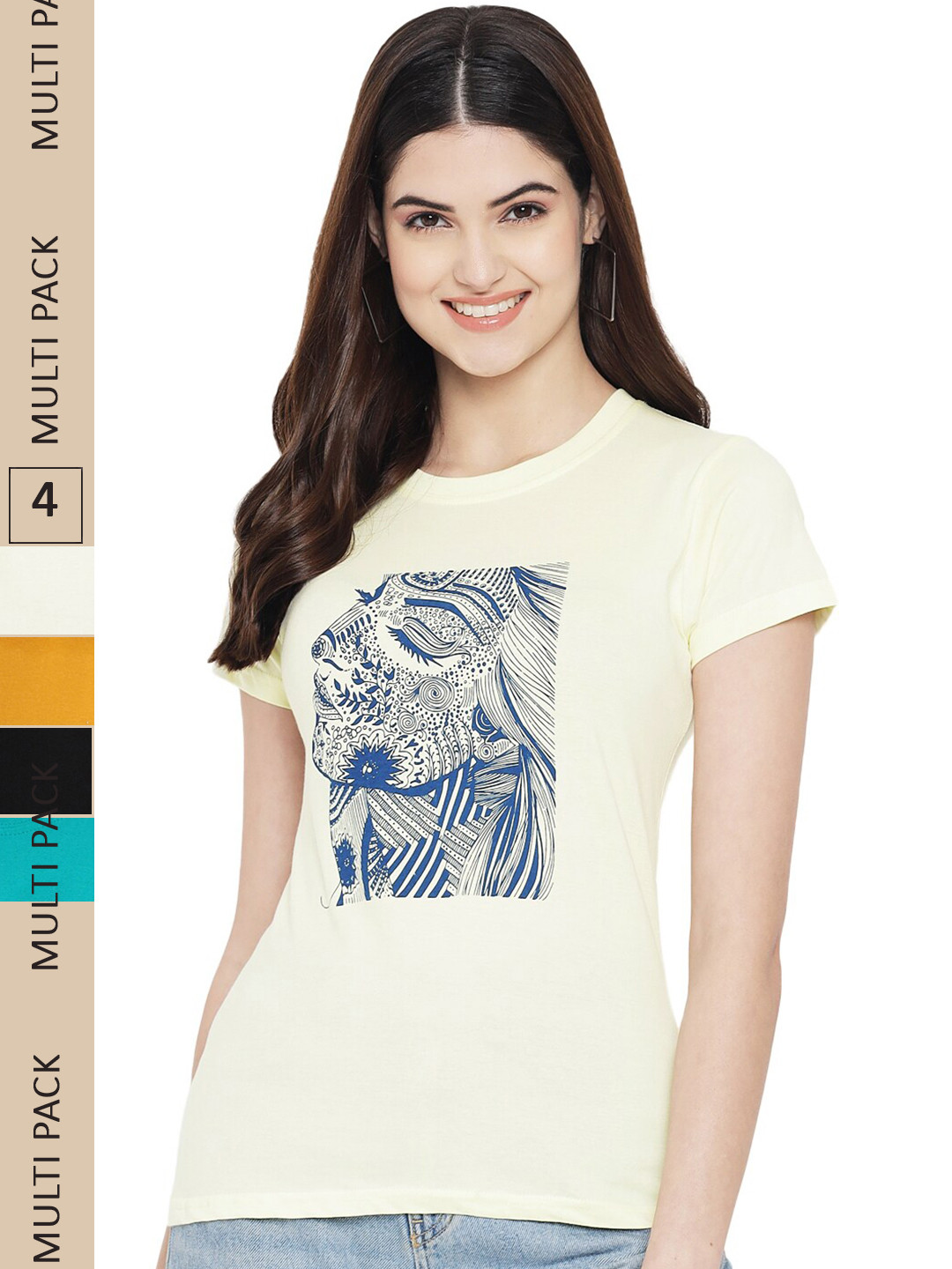 

Fabflee Pack Of 4 Printed Cotton T-shirts, Yellow