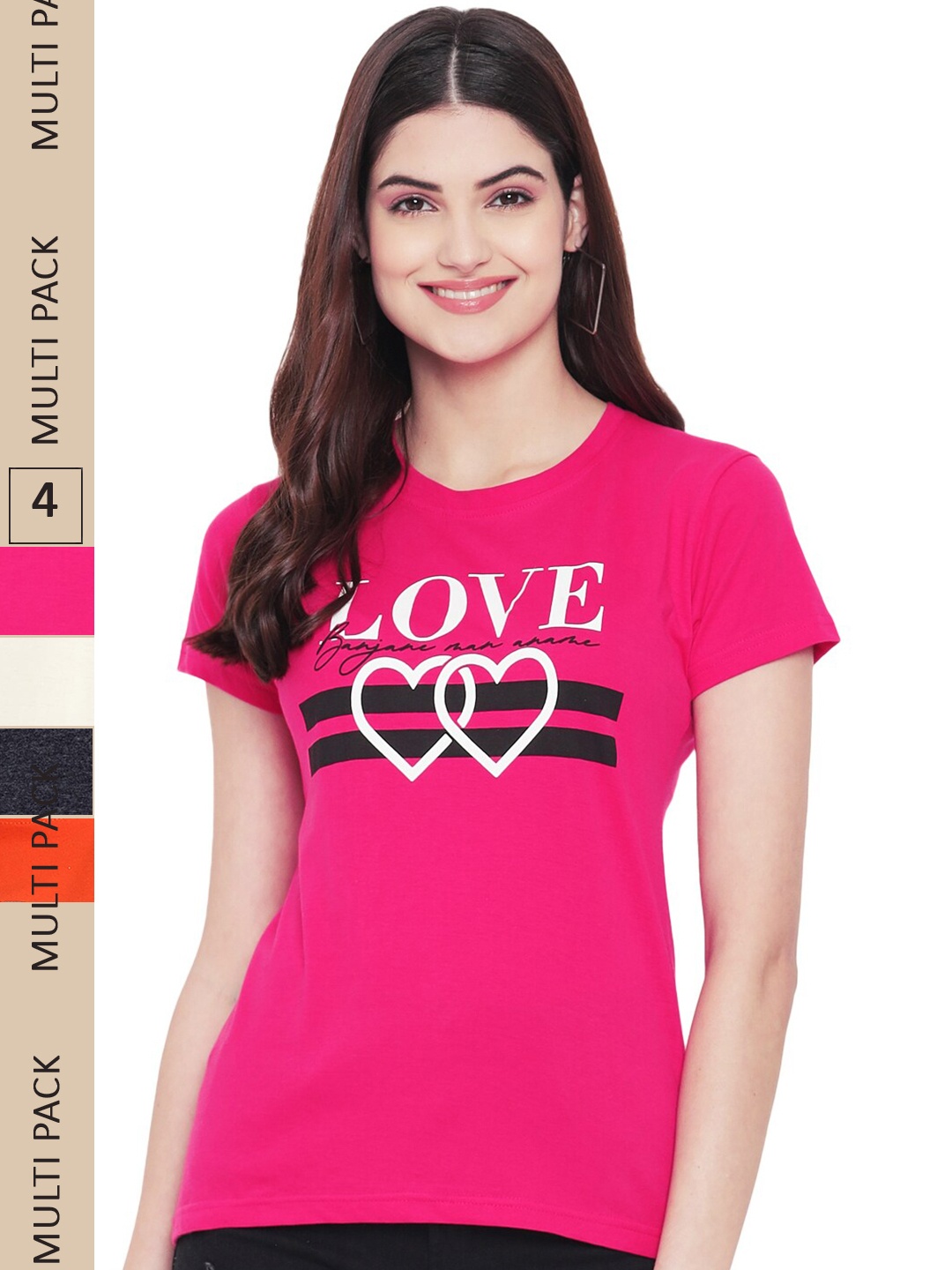 

Fabflee Pack Of 4 Printed Cotton T-shirts, Pink
