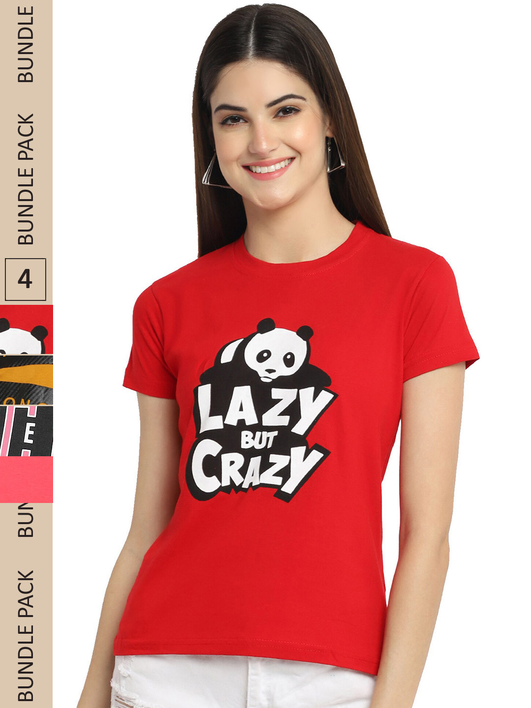 

Fabflee Pack Of 4 Typography Printed Cotton T-Shirt, Red