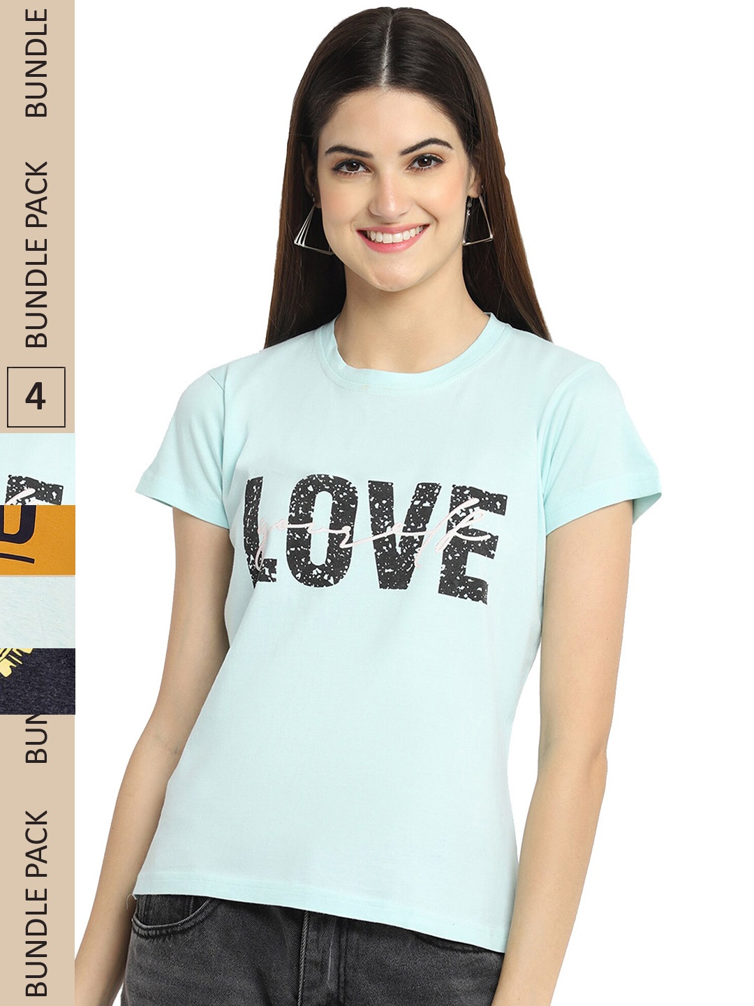 

Fabflee Pack of 4 Printed Cotton T-shirts, Blue