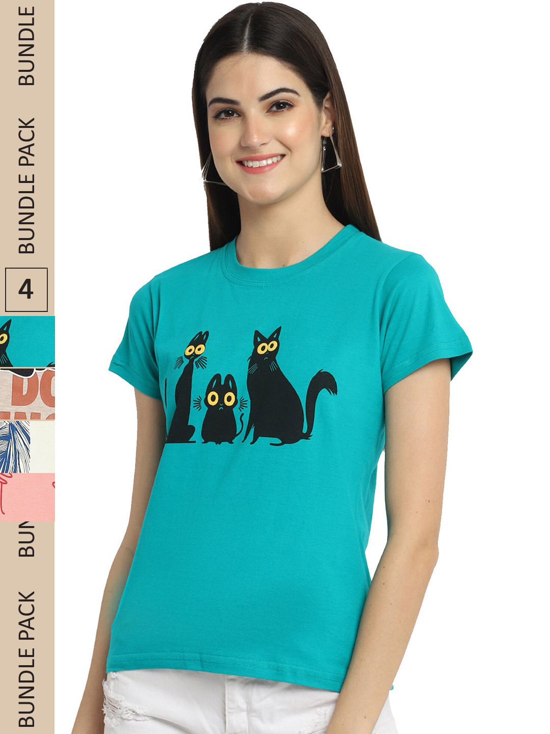 

Fabflee Pack Of 4 Printed Cotton T-Shirts, Blue